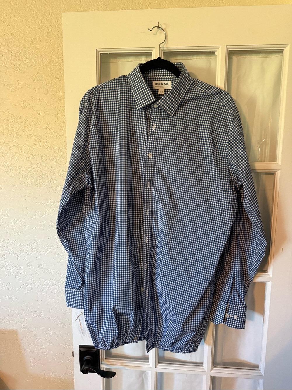 Tommy John Navy and White Gingham Button-Down Shirt stay tucked